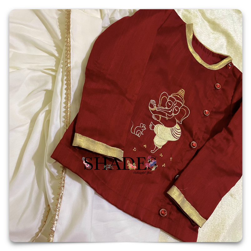 Maroon Kurta & Off-White Dhoti Set - Boys