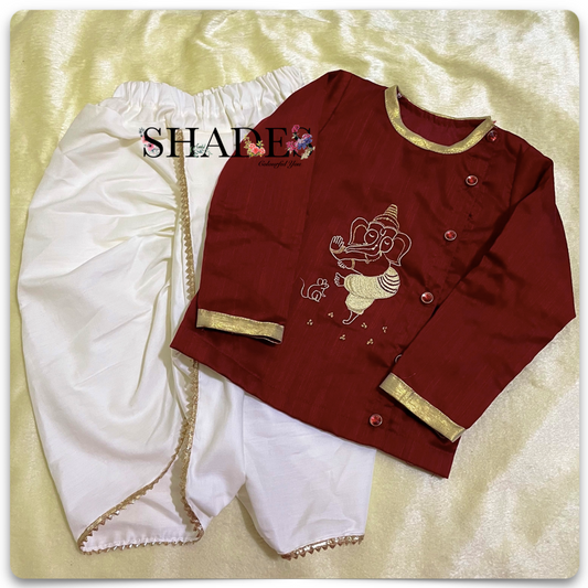 Maroon Kurta & Off-White Dhoti Set - Boys