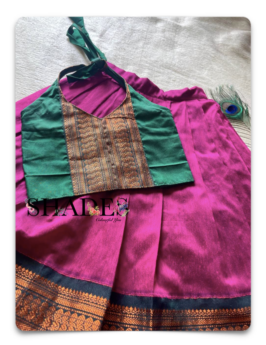 Dark pink bottle green skirt top