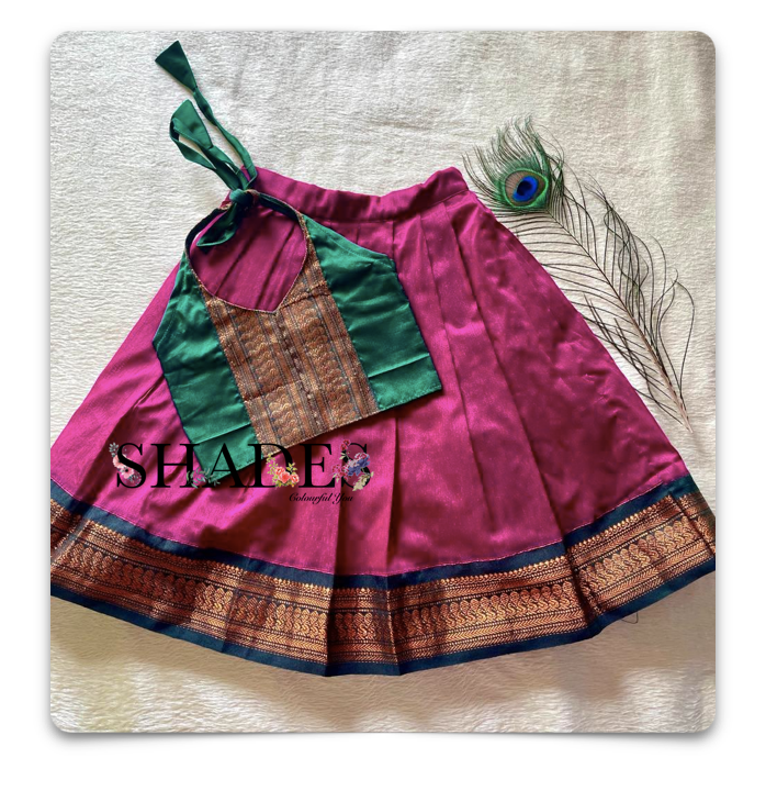 Dark pink bottle green skirt top