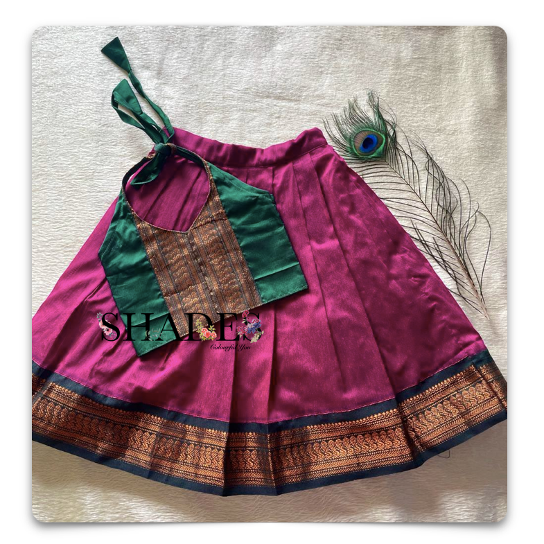 Dark pink bottle green skirt top