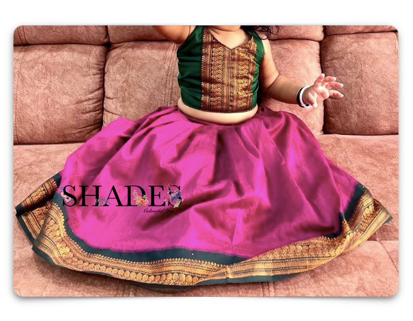 Dark pink bottle green skirt top