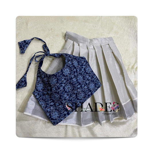 Silver border skirt and indigo top