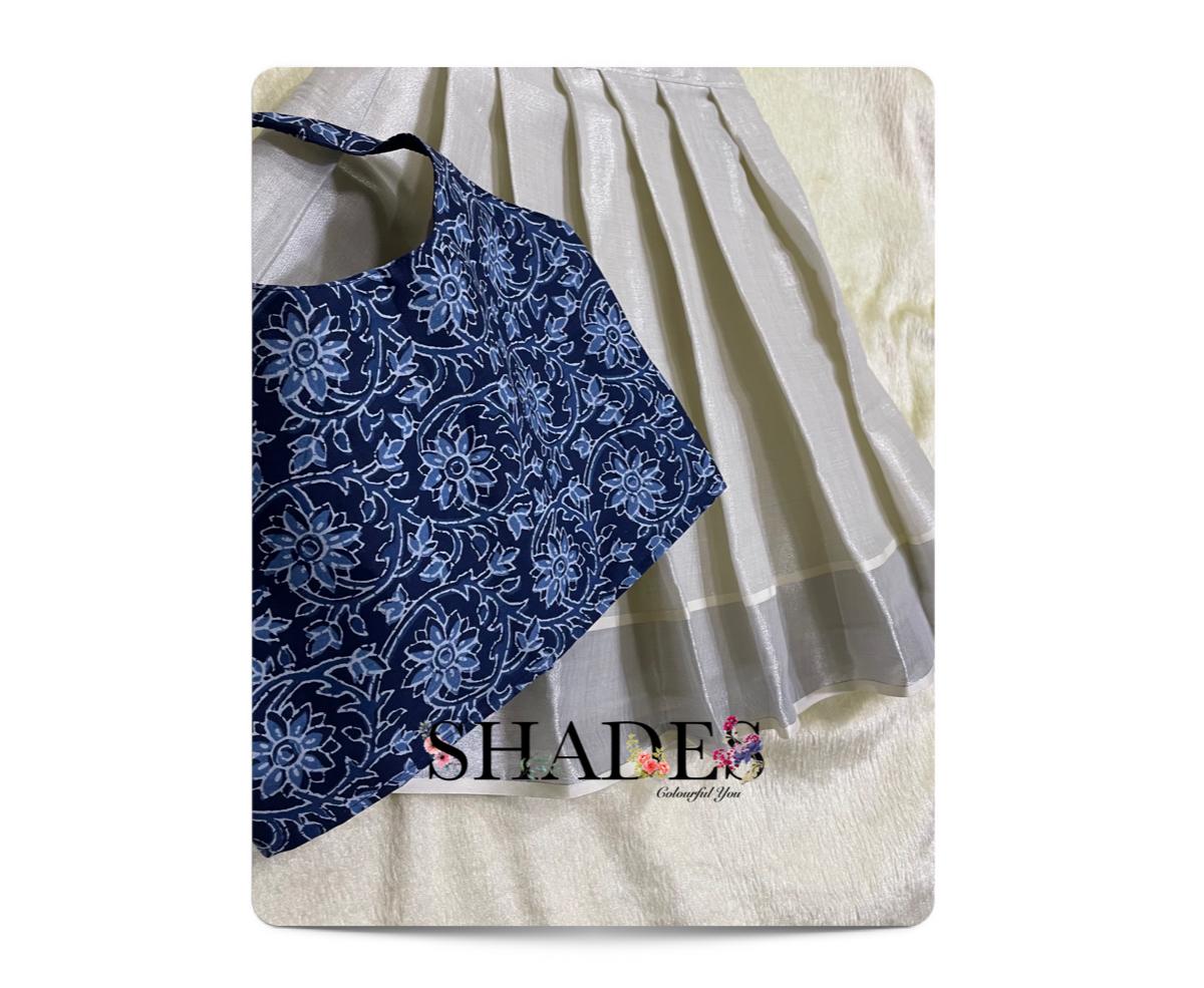 Silver border skirt and indigo top