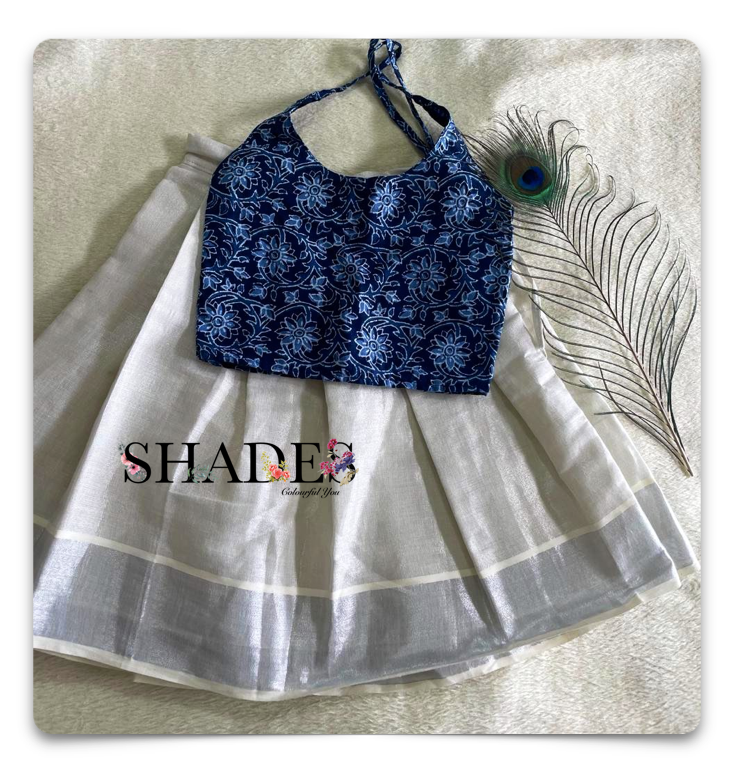 Silver border skirt and indigo top