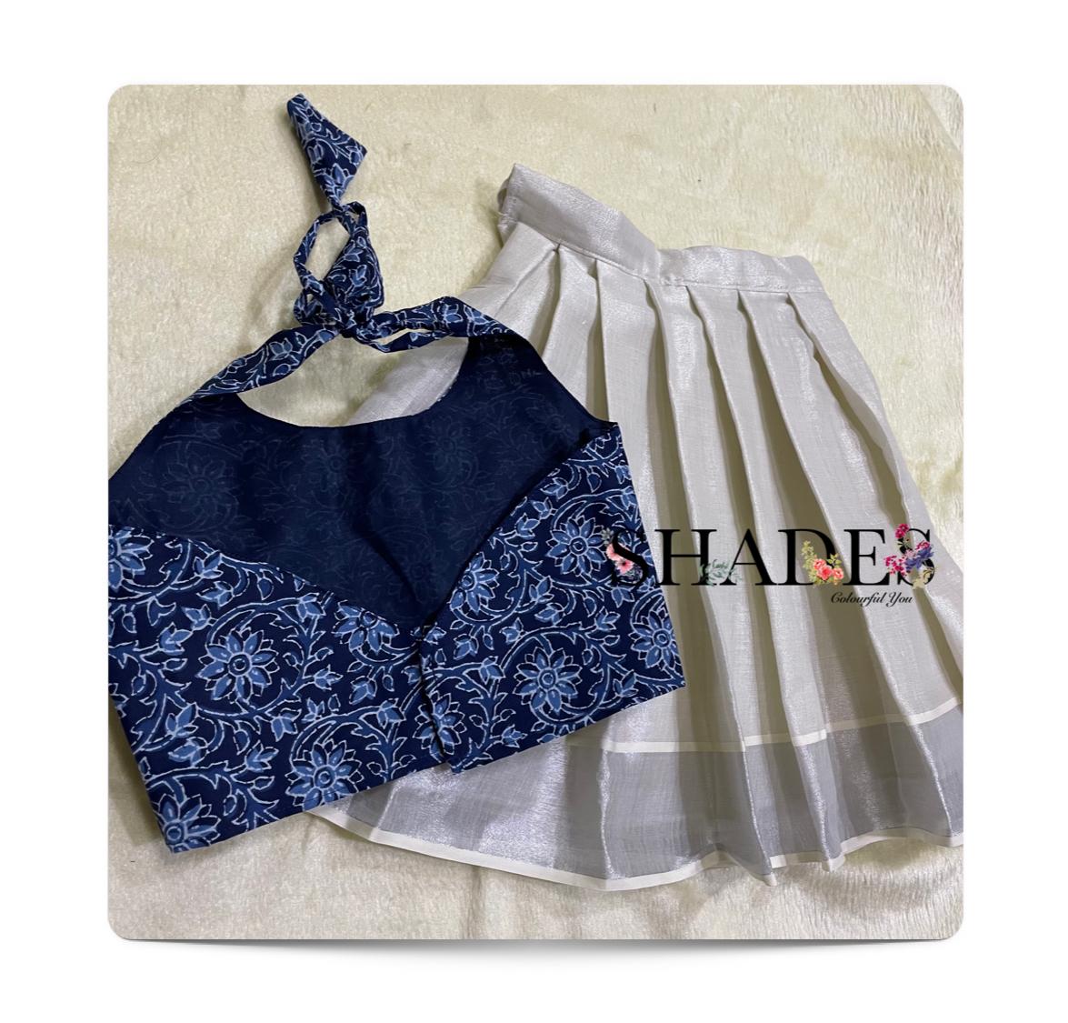 Silver border skirt and indigo top