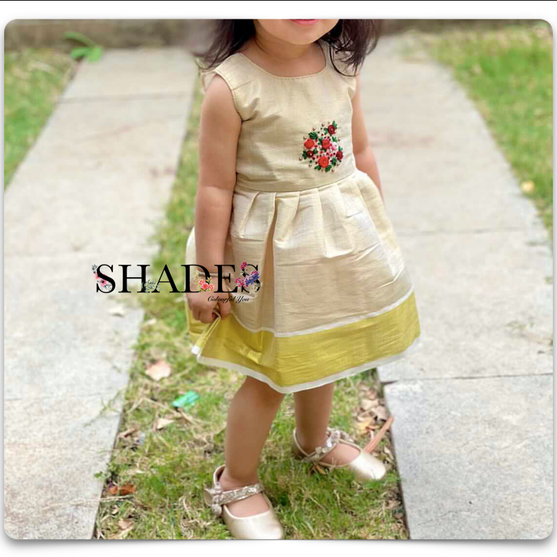 Classic embroidered tissue frock - Golden