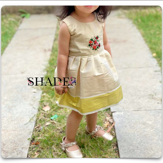 Classic embroidered tissue frock - Golden