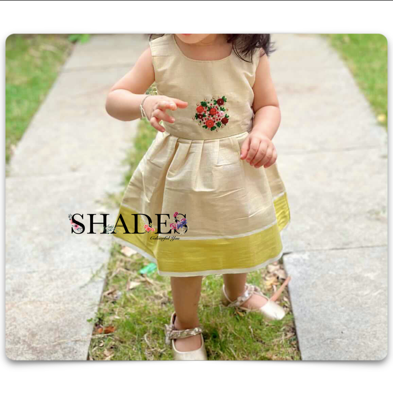 Classic embroidered tissue frock - Golden