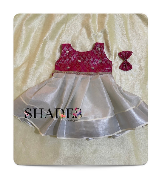 Pink and Silver kasavu frock