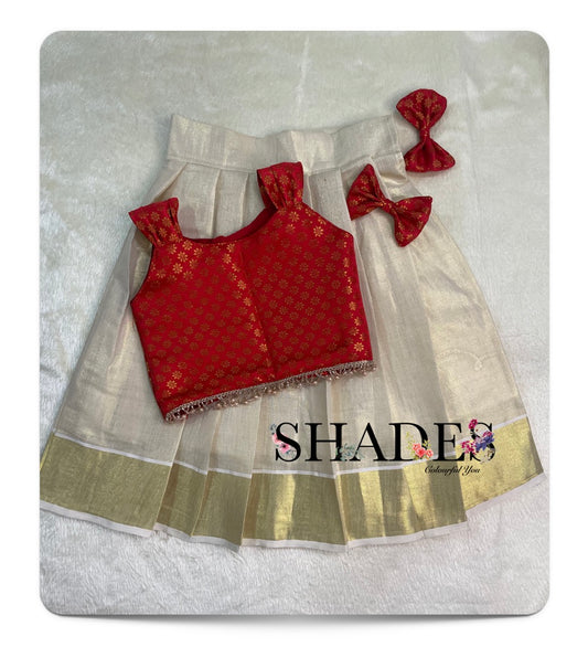 Red brocade Top and Skirt