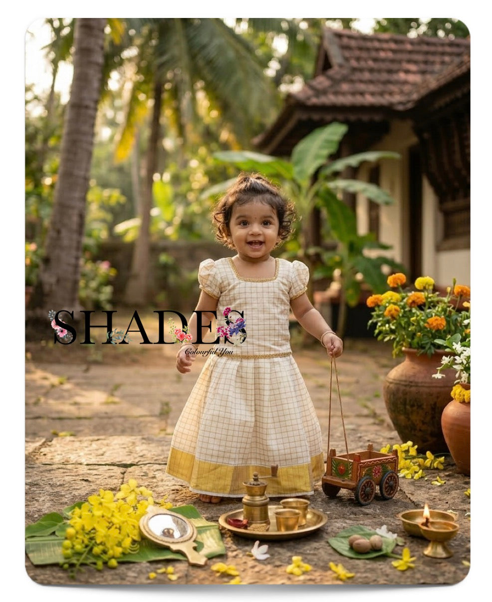 Golden kasavu checks pavada set