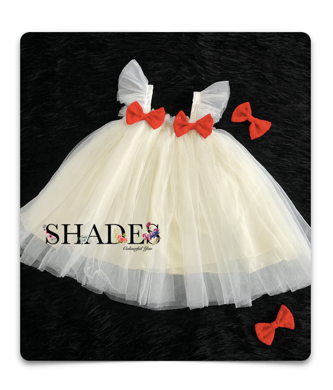 white and red net frock