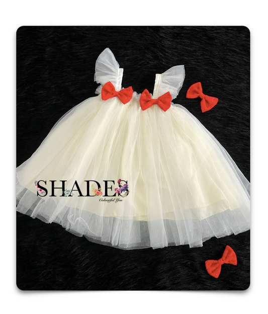 white and red net frock