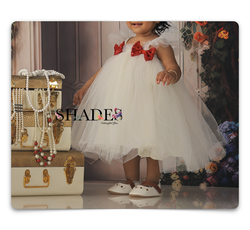 white and red net frock